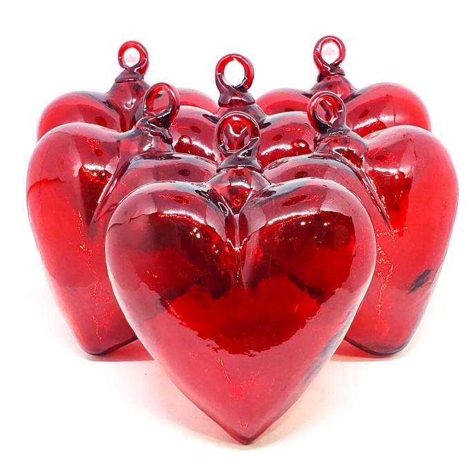 Sale Items / Red 5.1 inch Large Hanging Glass Hearts (set of 6) / These beautiful hanging hearts will be a great gift for your loved one.